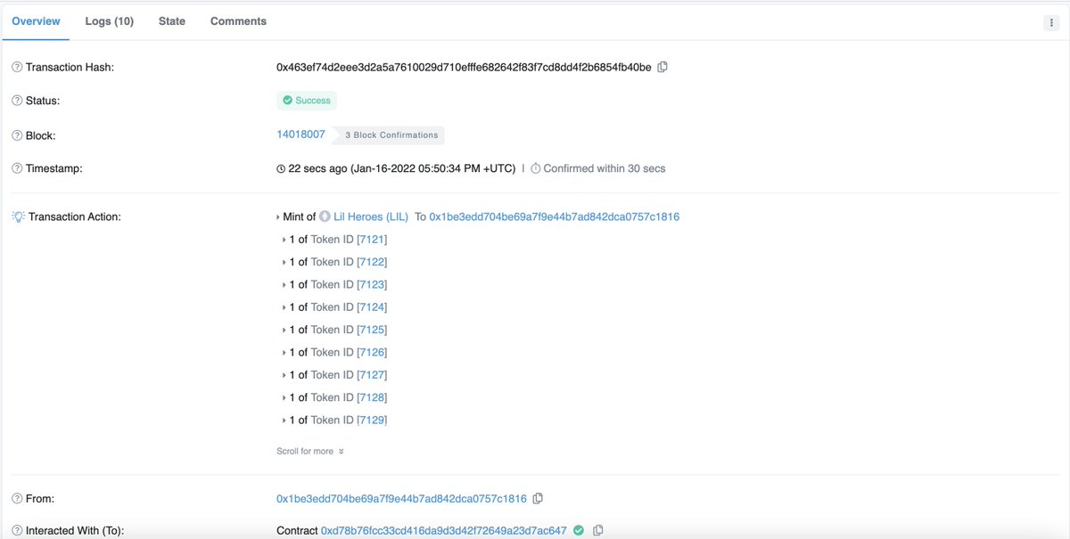 tinydeaddoll's tweet photo. @LilHeroesNFT people minted 9 nft at once. LOL, good scam! https://t.co/4CqRFAToH5