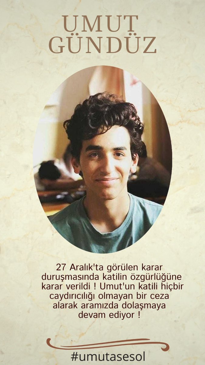 umutasesol's tweet image. 15 Temmuz 2020'de alkollü sürücü tarafından katledilen Umut'un
548 gündür adaleti sağlanmadı!
Umut'a çarptıktan sonra evine gidip uyuyan ve tam kusurlu olan katil ödül gibi ceza alarak serbest bırakıldı!
Yargı katili korudu,bizim hakkımızda suç duyurusunda bulunuldu!

#umutasesol
