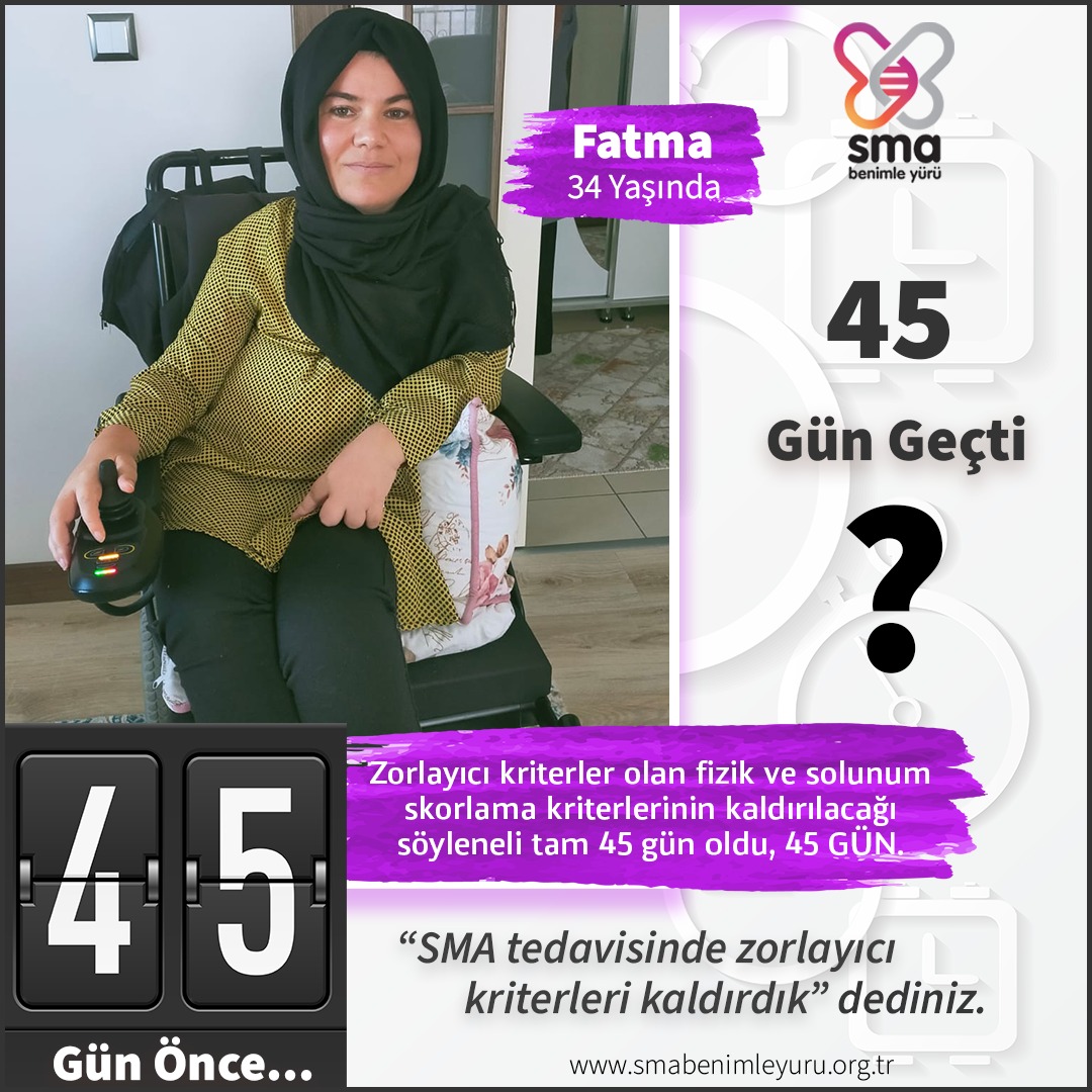 smabenimleyuru's tweet photo. Sağlık Bakanımız Fahrettin Koca canlı yayında "hastaları zorlayan bazı kriterler kaldırılmıştır" dediğinden beri 45 gün geçti.
•Sağlık Uygulama Tebliği'nde (SUT) hala düzenleme yapılmadı.
•SMA hastaları hala fizik skorlama ve solunum kriterleriyle boğuşmakta. 
#suSMA45güngeçti https://t.co/rh5TPogQIS