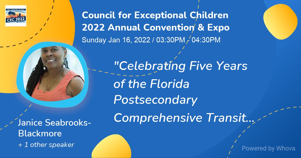 Dr. Janice Seabrooks-Blackmore and Dr. W. Drew Andrews will be sharing five years of FPCTP student employment outcomes at 3:30 in America/New_York conference room at the World Center Marriott Lake Bueno Vista.