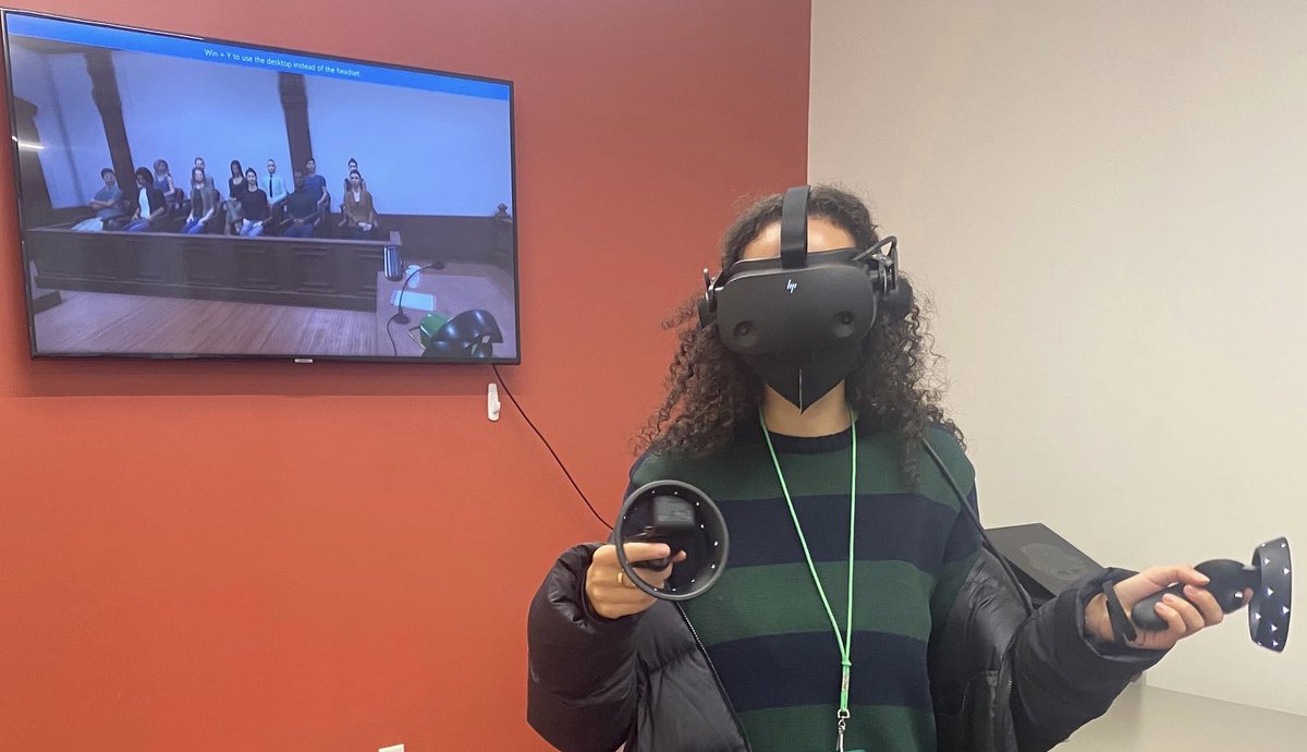 PerryWhs's tweet image. @WeehawkenTSD our mock trial team is able to use #VR #VirtualReality equipment to simulate making opening statements to a virtual jury. Thanks for training &amp;amp; support @BabTeacher @EricCrespoEDU @RobFerullo4 @FAmato53 @bcalligy @StefanieCirill1 @DeStefanoEDU @NJStateBar #WeeLearn