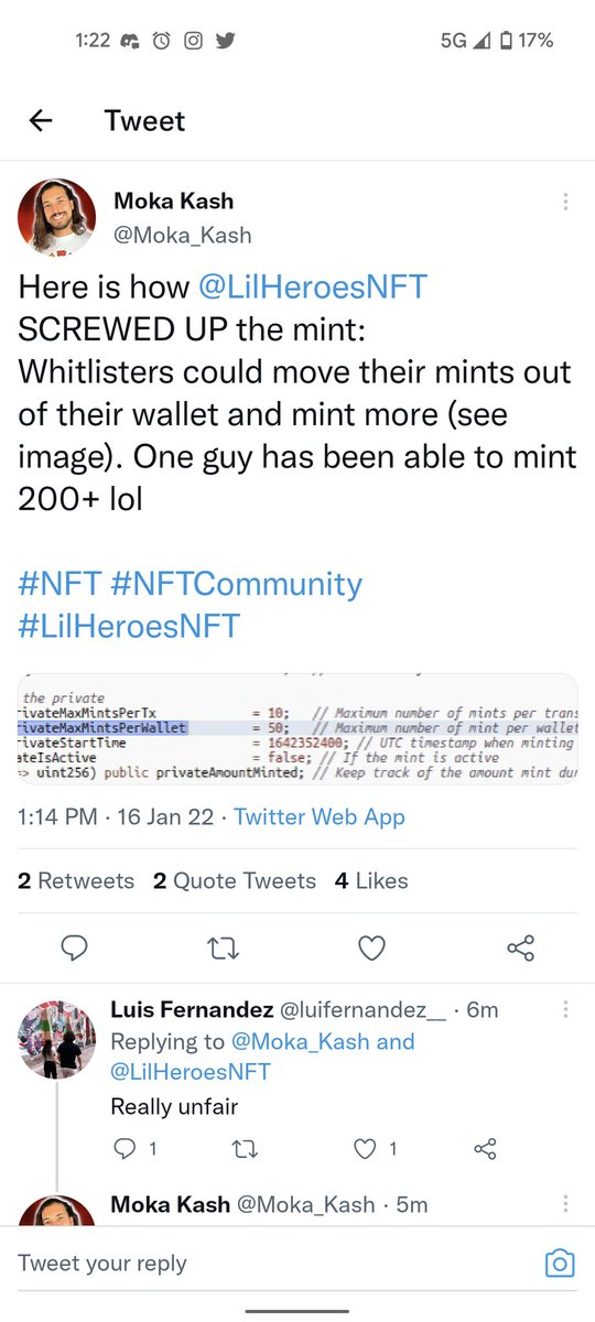 Cryptomorie's tweet photo. @LilHeroesNFT Yea, sucks for raffle entries, when one person can circumvent your contract and mint 200. https://t.co/GRx7rv0FFK