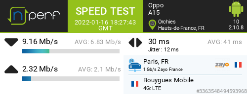 ninick59's tweet photo. ↓9164 kb/s ↑2324 kb/s, ⇄ 30 ms / mobile:Bouygues Mobile / #OppoA15 / #nPerf v2.10.8 /
Toujours aussi performant ce #crozon ,👌🏻 https://t.co/l3XCN7YF9R