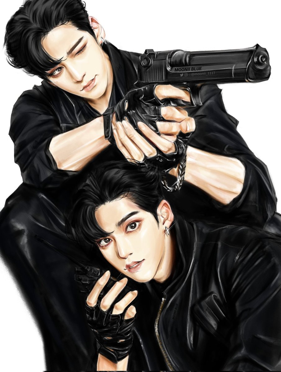 weapon gun black hair holding holding weapon gloves jewelry  illustration images
