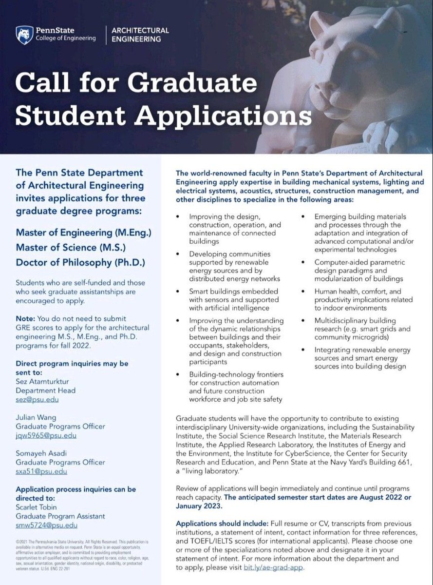 Oyimatology's tweet photo. Multiple graduate students opportunities are available at Pennsylvania State University🎓  USA 🇺🇸

Apply Now: 👇 https://t.co/b8oCb5AGlx