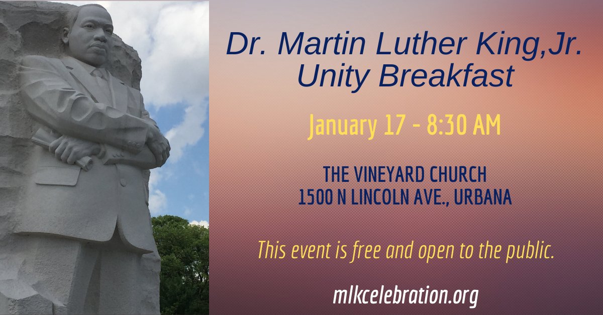 champaigncity's tweet photo. Coming up TOMORROW (January 17). Please join us for the Unity Breakfast. #MLKCelebration2022 https://t.co/qDYjHlbGTc