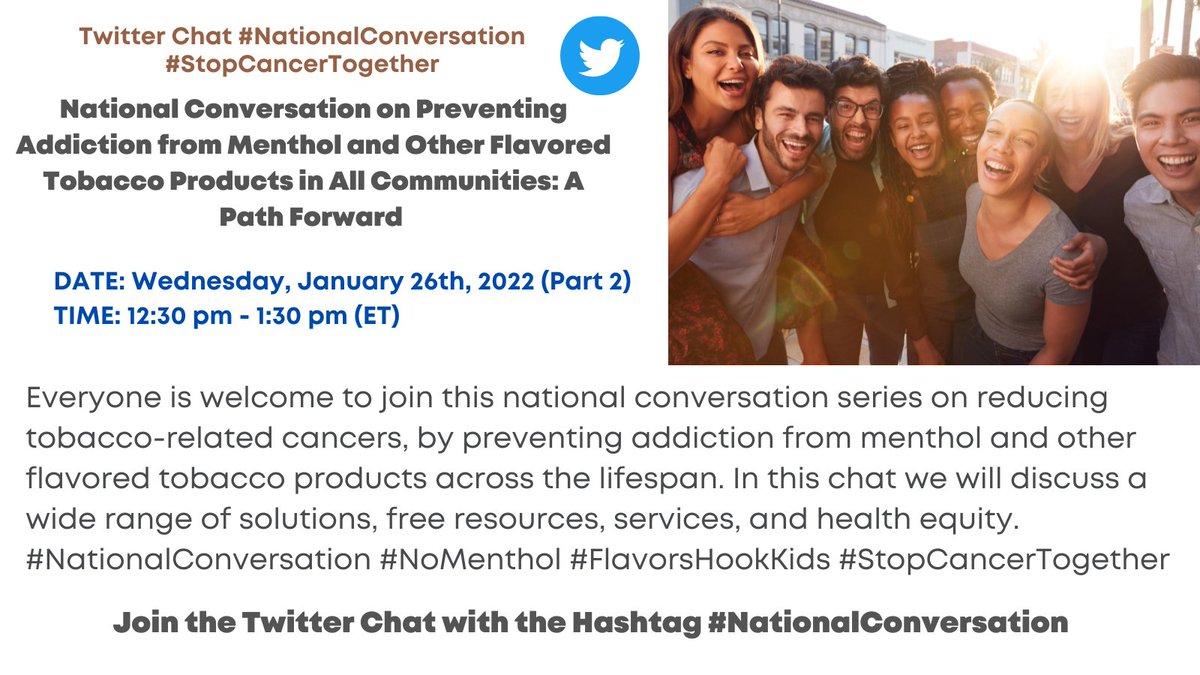SelfMadeHealth's tweet photo. We remain devoted to reducing tobacco-related cancers by joining organizations nationwide #NationalConversation on Preventing Addiction from Menthol & Other Flavored Tobacco Products in All Communities: A Path Forward #StopCancerTogether #FlavorsHookKids #RuralHealth #UrbanHealth https://t.co/DVKf1BfZ17