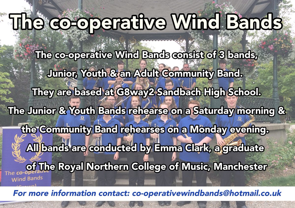 We are recruiting young musicians to join our Junior and Youth Wind Bands. We have fun during term time only, On a Saturday morning. If you play a brass or woodwind instrument and would like to come down - contact us to find our more 😃