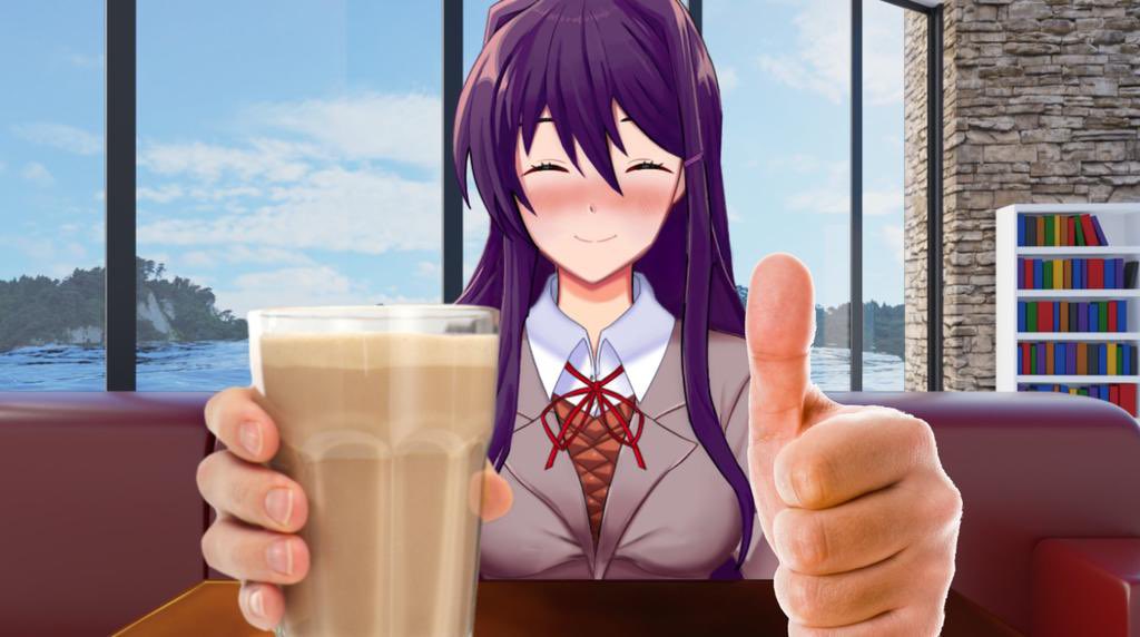 Daily_YuriPics's tweet photo. Yuri gives you a glass of choccy milk to show that you are loved :3 https://t.co/soLk7xS1V1