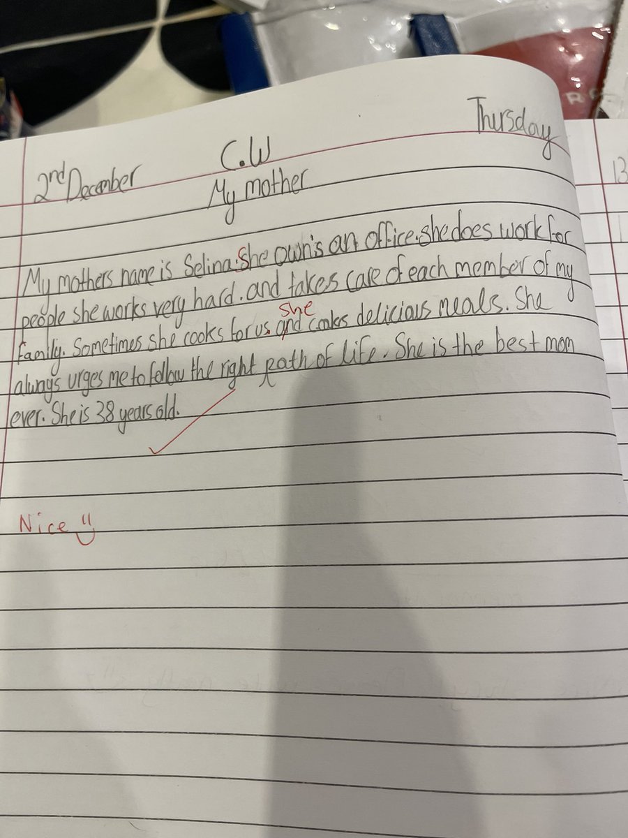 Opened my sons school copy today and read this. 

I had no idea he felt this way about me honestly as I’m often so lost in the sheer coordination life requires as a working mom and all the guilt that goes with it, to even acknowledge myself. 

Warms my soul. Thank you God 🙏🏻