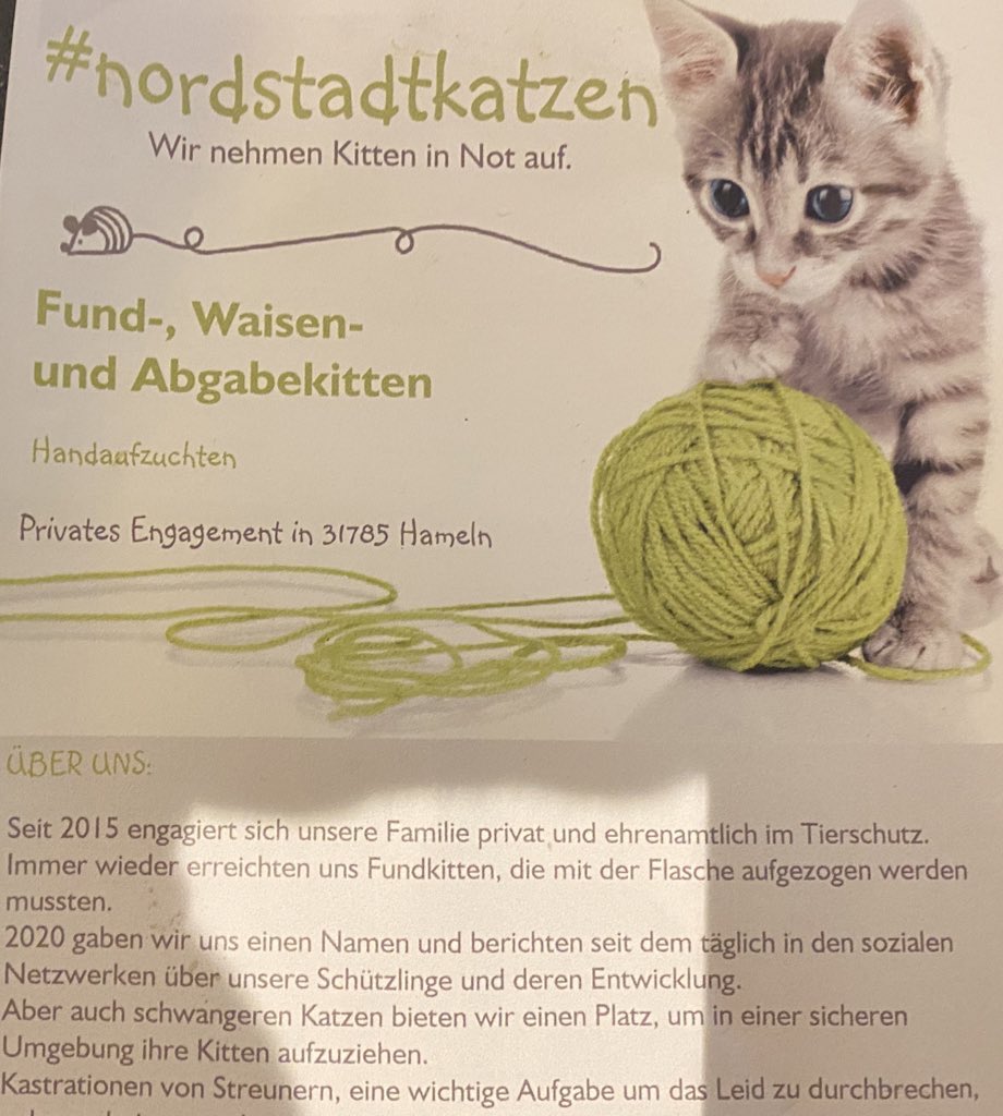 TinkerBell_just's tweet image. Unter #nordstadtkatzen erzählen wir von unserem privaten Engagement um Fund-, Abgabe- und Waisenkitten.
In unserem linktr.ee/nordstadtkatzen haben wir unsere links (Homepage, Spenden,…) zusammengefasst.
Herzlichen Dank, dass ihr unseren Schützlingen eine Chance schenkt 🤟💚