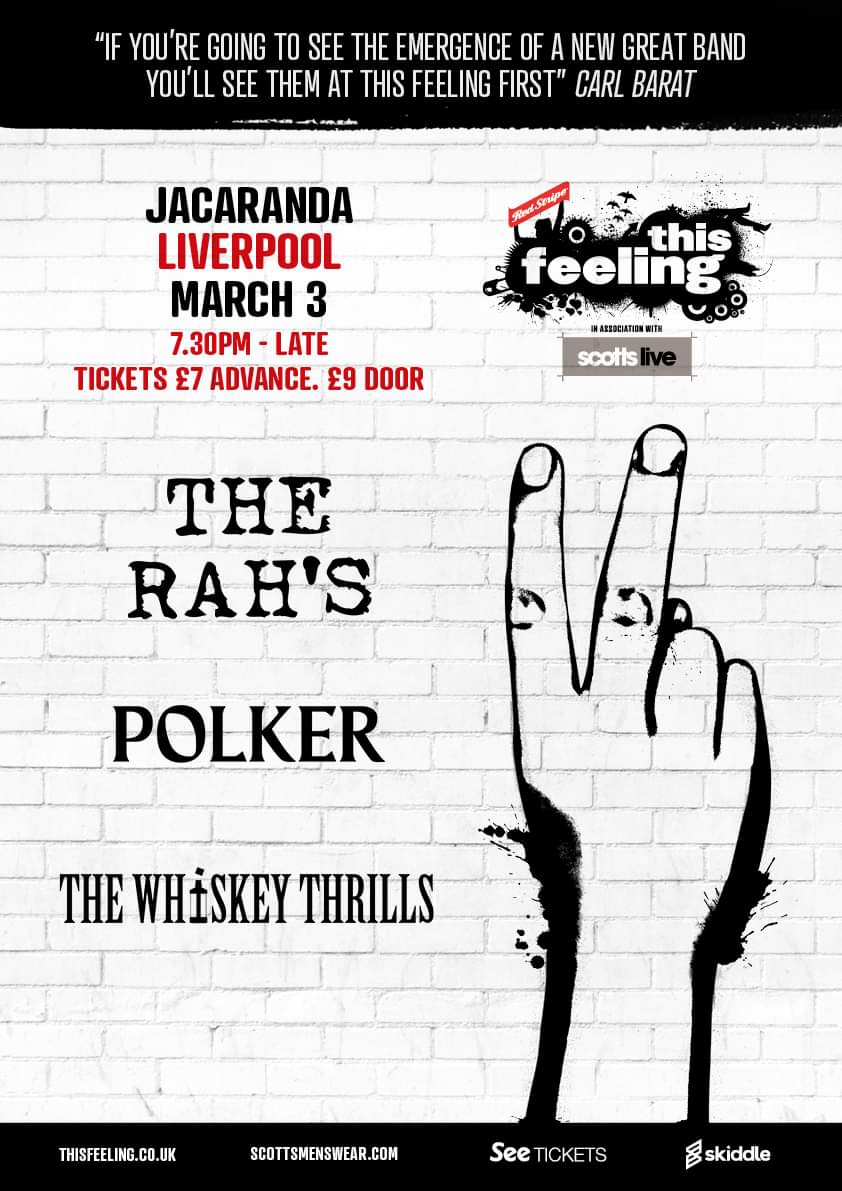 Whiskey_Thrills's tweet photo. MARCH 3RD. Supporting @therahsmusic with @This_Feeling . Super excited for this one. Huge thanks to This Feeling, @scottsmenswear and @redstripeuk for having us on this gig. Get your tickets in advance at the link below. 

https://t.co/hQ5KjYXOtt https://t.co/Nl55YLd1hK