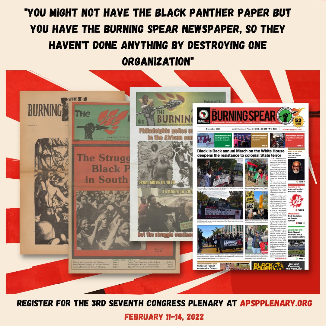 From the Marcus Garvey Movement to the Black Revolution of the 1960s to today, the African liberation struggle continues on! The African People's Socialist Party (APSP) carries it forward today. Relentless! Online Feb 11-14. Learn more and register at apspplenary.org.