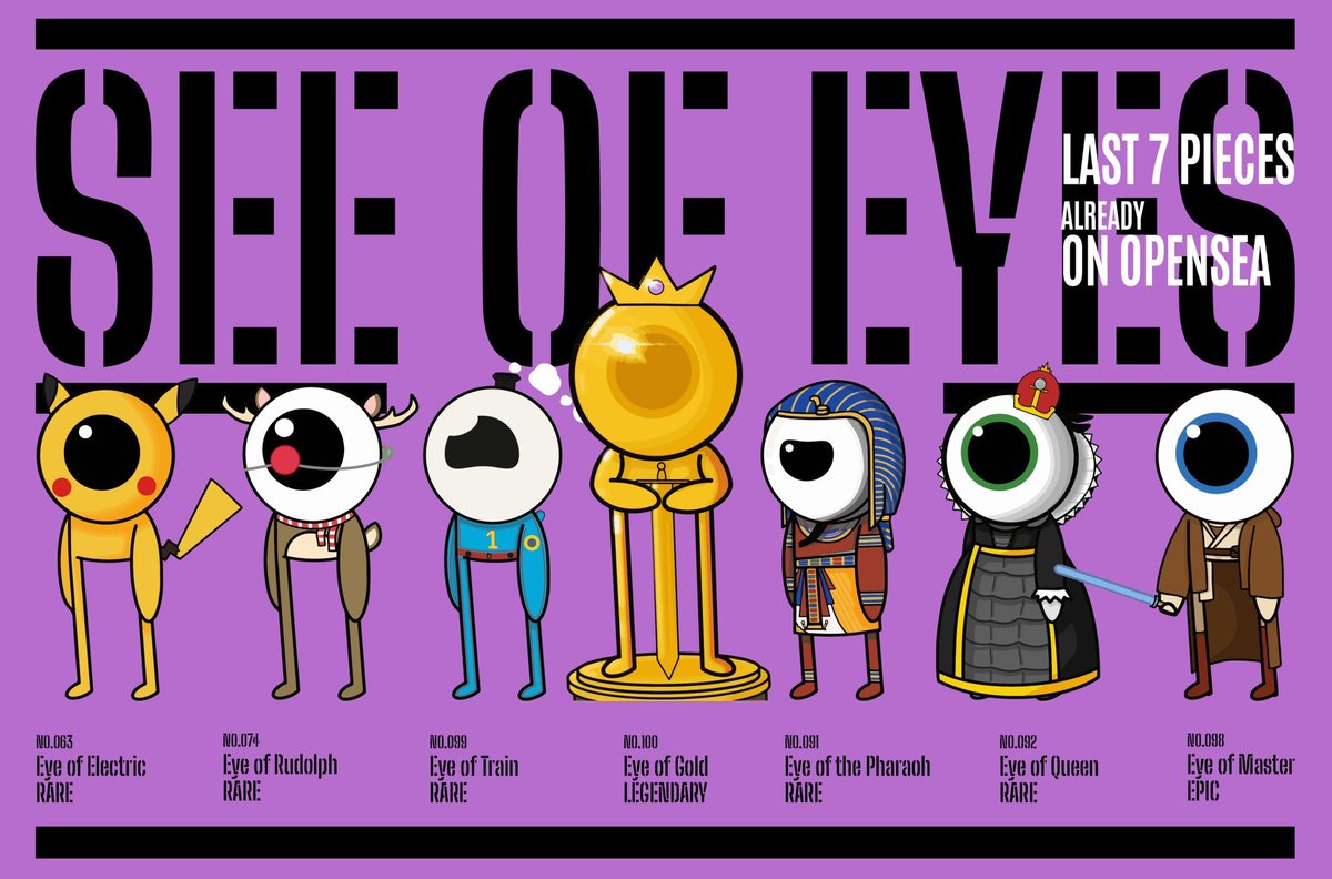 See of eyes last 7 pieces left on Opensea imited 100 items and 1/1 Edition designed by 15 y/o artist @animationiguest 

Link opensea.io/collection/see…

Discord discord.gg/yPmQ5a4V

<a href="/timeforkids/">TIME for Kids</a> <a href="/nftkidsmag/">NFT Kids mag™</a> @timepieces <a href="/CDkotbc/">Creative Director Alyssa</a> #kidsontheblockchain #NFT #NFTs #NFTCollection