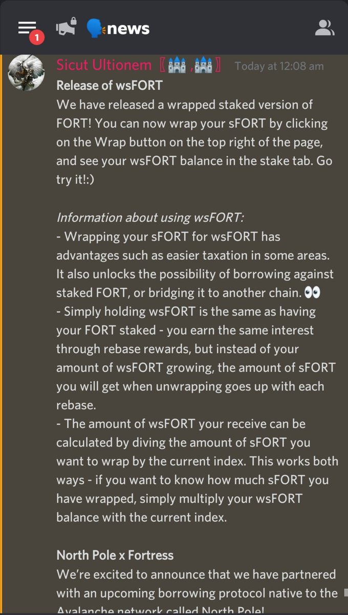 FortDaoUpdates's tweet photo. Quite a hefty announcement but long story short: wsFORT is now available and $FORT is now partnering with North $POLE https://t.co/nj9MyewhRV