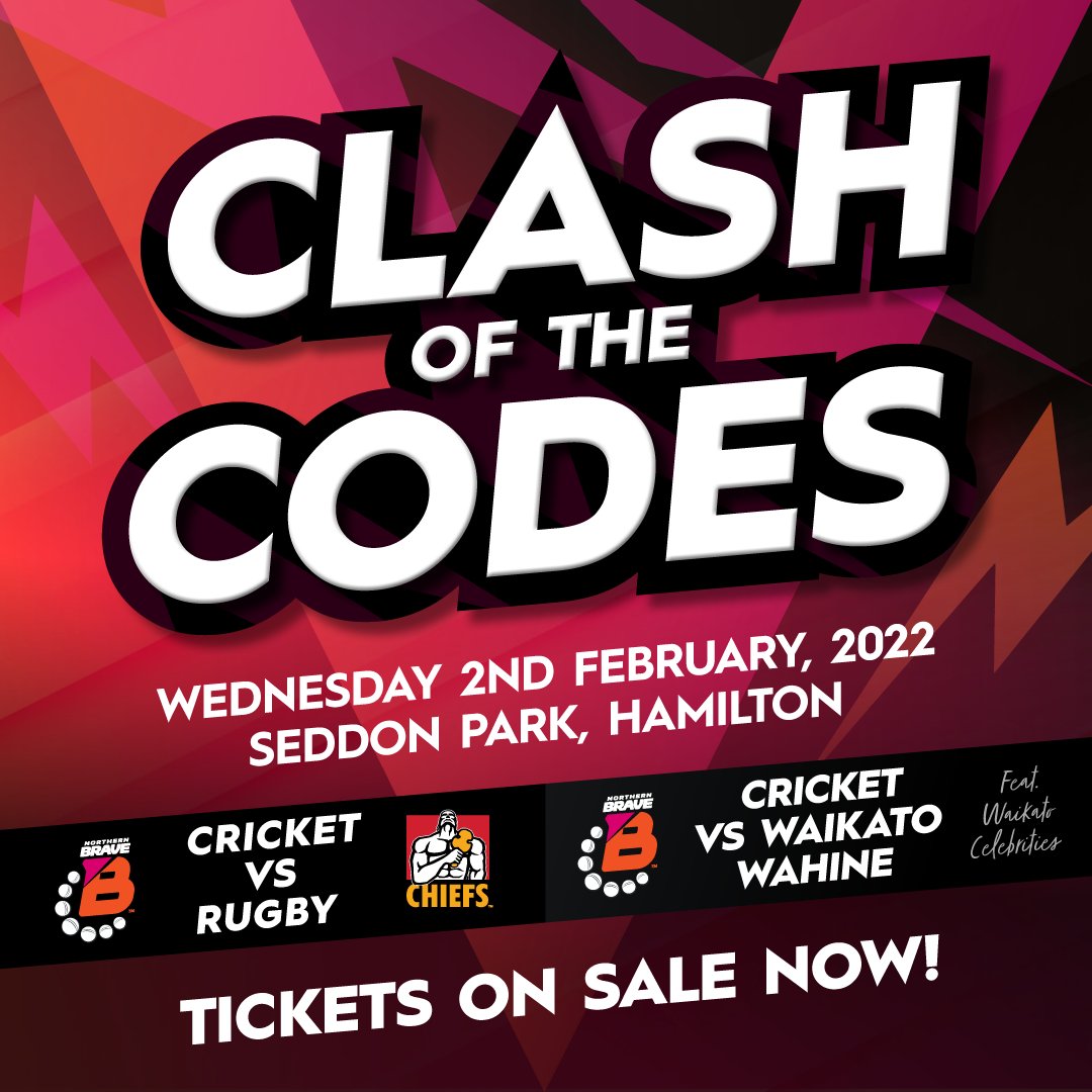 ChiefsRugby's tweet photo. CLASH OF THE CODES T10 - TICKETS ON SALE!🏏
Chiefs Members get in FREE &amp; this event will be your Member's Day! 
GET YOUR MEMBERSHIP ➡https://t.co/POsBAenFha 
GAME DETAILS &amp; TICKETS ➡ https://t.co/A34JN6YGWJ 
Tickets 🎫 $5 child, $10 adult plus process fees.
#StrengthInMembers https://t.co/lMb4YckAZa
