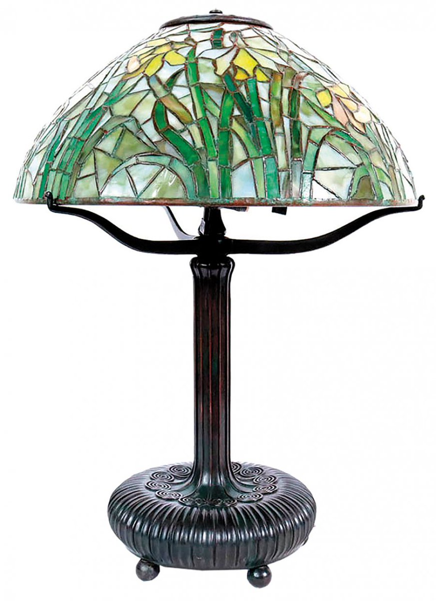 AntiqueDigest's tweet photo. Tiffany Daffodil bronze lamp, base &amp; shade both marked “Tiffany Studios New York,” sold for $19,680 (est. $6000/8000) at @AntiqueAuctions, Bloomfield, New Jersey (10/27-28/21) #antiques #antique #vintage #art #artist #Americana #Tiffany #lamp #lamps #daffodil #bronze https://t.co/1OsCDT7GL3