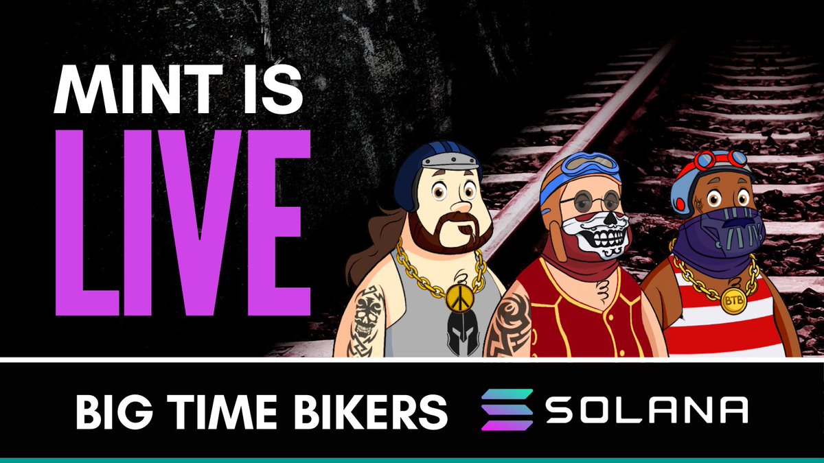 THE #BigTimeBikers PUBLIC SALE IS NOW LIVE! 🏍💨 #NFTsminting
Go connect your wallet &amp; don’t miss out on #minting one of these limited 2,222 bikers! 🚀🔥👊

Join our discord  discord.gg/7pNE2wPfcZ 💥 #BikersGang

We want to sell out… only 0.25 sol