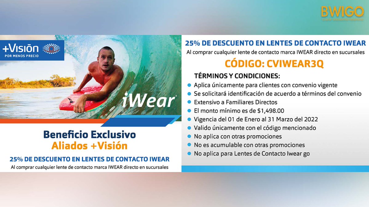 Epic_Club_'s tweet photo. Si necesitas nuevos lentes de contacto👁️👁️ #MasVisionMx tiene este súper #descuento del 25% en lentes de contacto #IWEAR por ser parte de  @Bwigo 
Compra con tu código directo sucursales  
#Bwigo #PROMO 
*Ver términos y condiciones en cupón https://t.co/Adcym2wiHZ