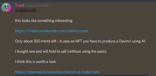treckex's tweet photo. Posted a call for @aimakerlabs DAVINCI passes when there were still 300 left in the @varan_io alpha discord group.

Floor at 0.4 ETH and one of the members minted a Gold pass (3 ETH floor)🚀

You wanna get in. Trust me. 

Follow + turn on notifications for next invite drop 🔔 https://t.co/GQ9VHpcOQy
