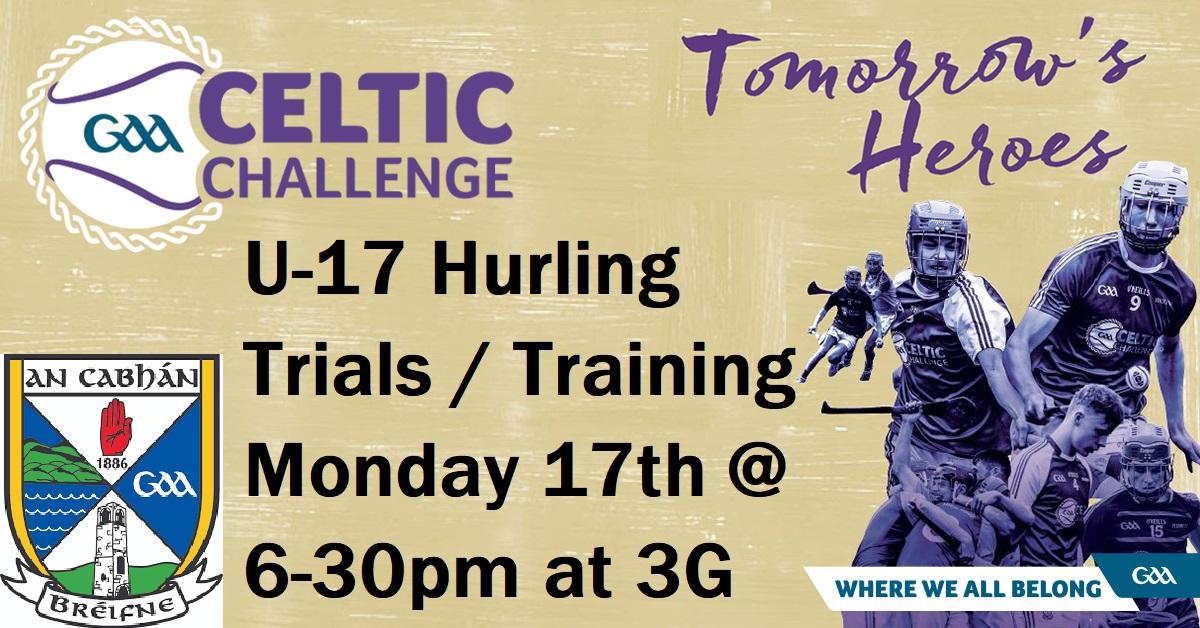 SeamusHughes1's tweet photo. U-17 Hurling Trials / Training Monday tomorrow evening 6-30pm at the 3G Kingspan Breffni Park @CavanCoBoardGaa @CavanHurlingDev for 2022 @GAACelticChall . @Cootehill1celt @ECG_GAA @MullahoranHC @OgsClg  Woodford Gaels https://t.co/WaP9p0FbyX