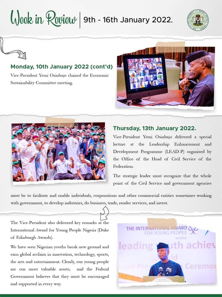 ProfOsinbajo's tweet photo. Here is a recap of some of the things we were up to last week.

Please follow the journey 👇🏾👇🏾👇🏾 https://t.co/QJpJm1K9R2