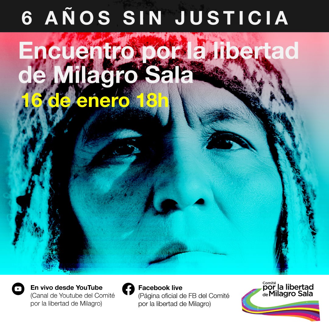 #AHORA • 18h 6 AÑOS SIN JUSTICIA

ENCUENTRO POR LA LIBERTAD DE MILAGRO SALA

⭕En vivo:
🔗youtube.com/channel/UCMjVP…

🔗facebook.com/ComitePorMilag…