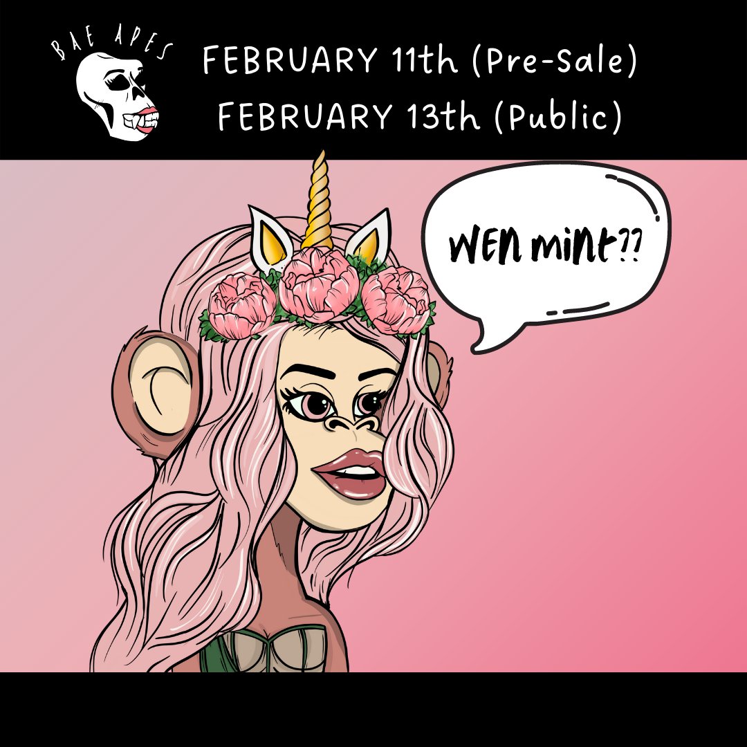 BaeApes's tweet photo. Have you heard? We are going to be ready for you this February!! 

Gift your favorite Bae an adorable #NFT on Valentine's Day. ❤️❤️❤️

Pre Sale - .03 ETH
Public - .05 ETH

Get on the list! You don't want to miss this. 
https://t.co/j2Z62hggzk

#NFTs #NFTcommunity #NFTcollectors https://t.co/0YEH8PTAWy