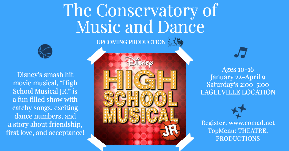 CALLING AGES 10-16-We're all in this together..-"HIGH SCHOOL MUSICAL JR"- Participate in this upbeat Musical- REGISTER NOW-Begins SAT JAN 22
conta.cc/3A5f3yX