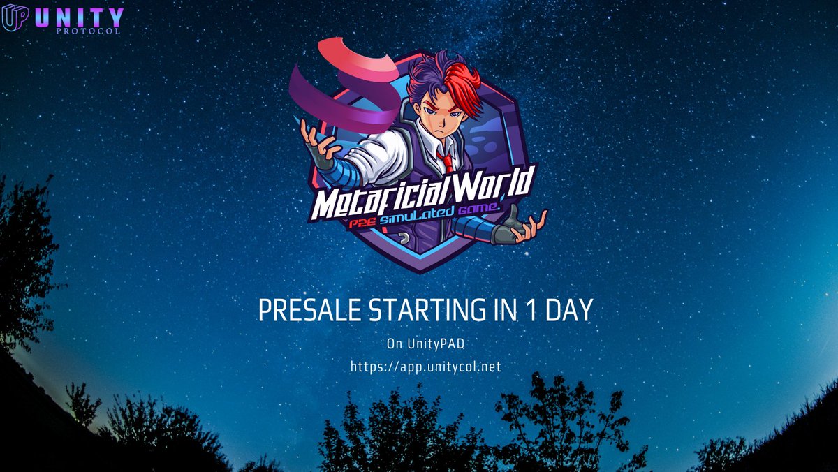 unitycol's tweet image. Metaficial World Presale Starts In 1 Day on 18th January 2022 at 10:00pm. (PST) 
On UnityPAD: app.unitycol.net @MetaficialWorld