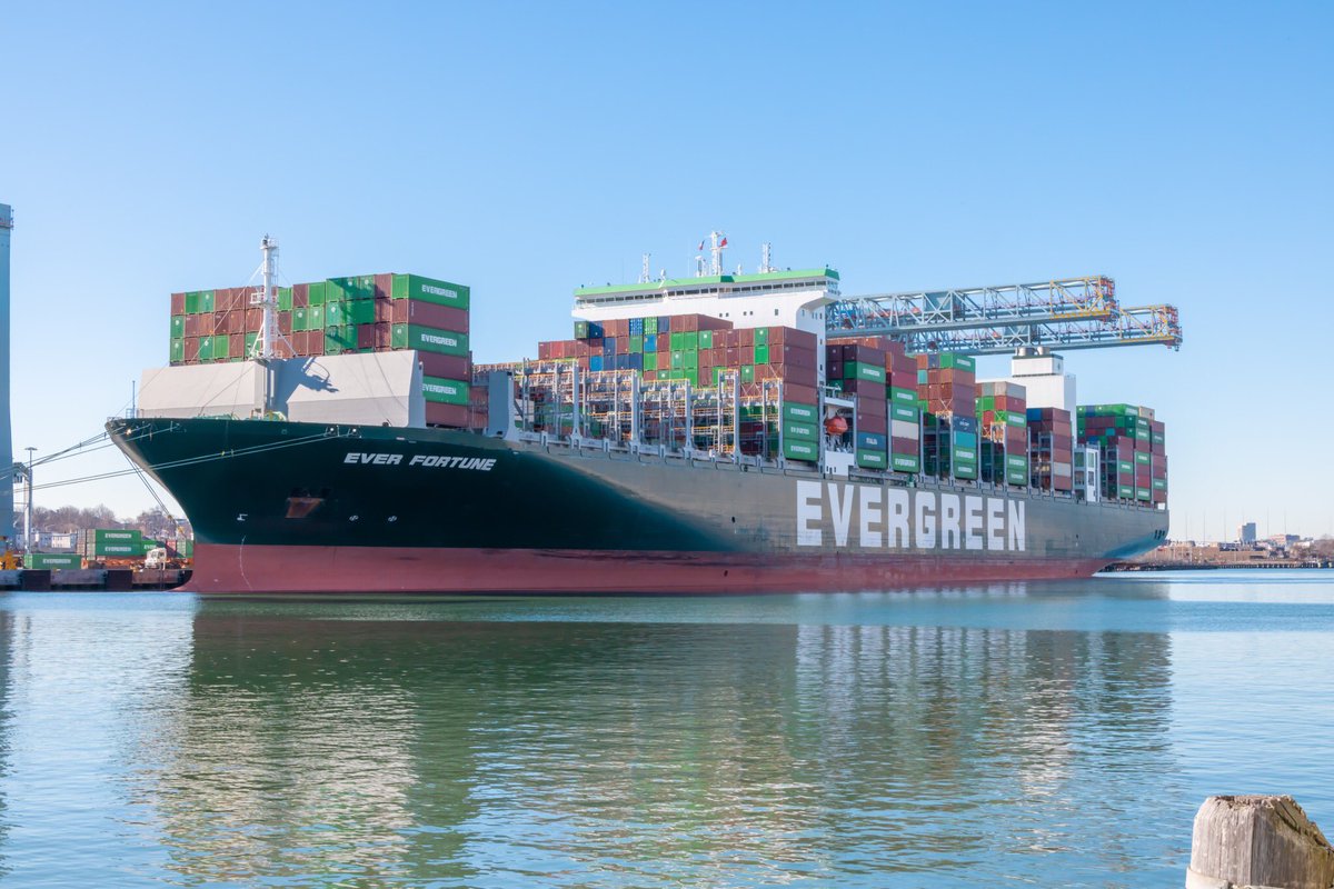 PortofBos's tweet photo. CARGO IS SHIPPING UP TO BOSTON and we are BIG SHIP READY for today’s arrival of the Ever Fortune! This 12,000 TEU vessel is the largest ever to call Conley Container Terminal! (1of3) https://t.co/24eZeBptyr
