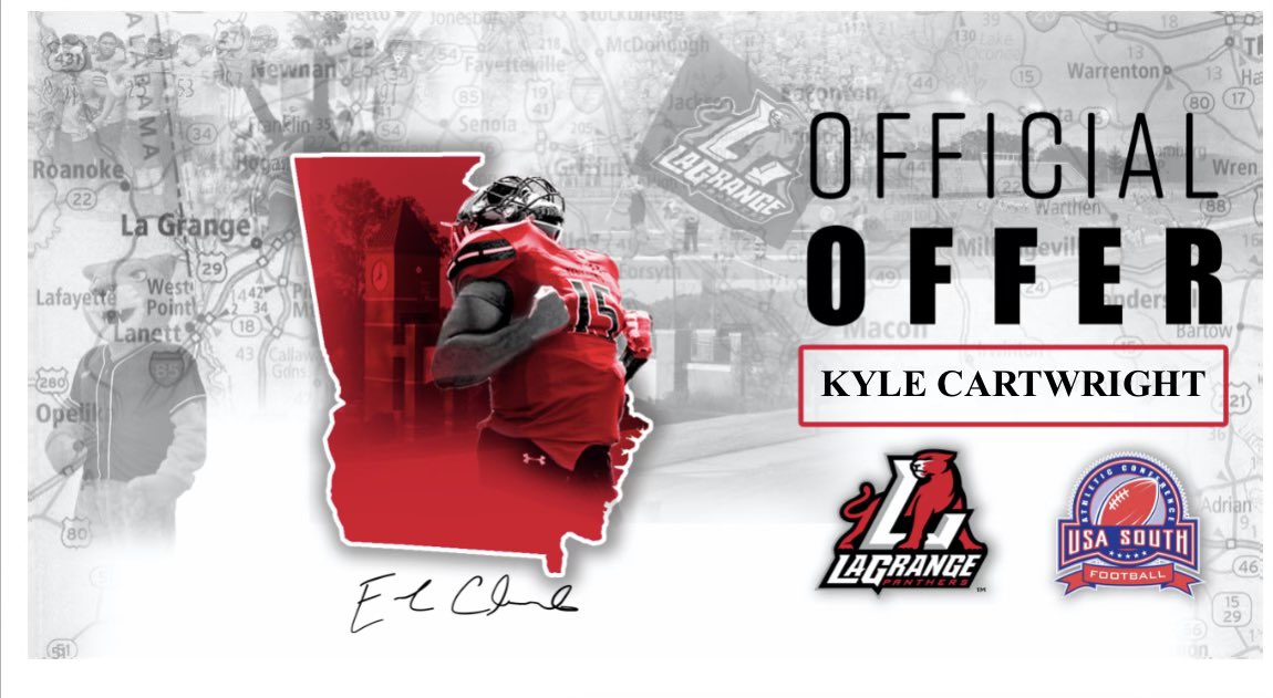 After a great talk with <a href="/Coach_Ruth01/">Jarred Rutherford</a>  Im blessed to receive an offer from LaGrange College!❤️🖤
<a href="/TattnallCo_FB/">Tattnall County Football</a> 
<a href="/RecruitGeorgia/">Recruit Georgia</a>