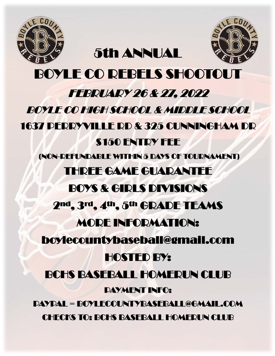 cstewart1's tweet photo. Reminder to youth basketball coaches-Rebels Shootout is just over a month away. Please bring your team and join in the fun! https://t.co/spmwh50QDn