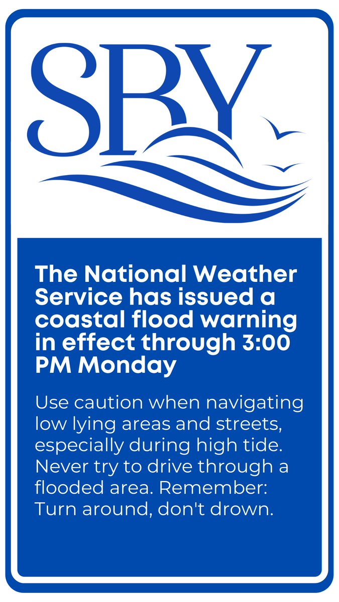Coastal Flood Warning is in effect through 3 p.m. Monday. Please use caution and avoid low-lying areas as you are able. High tide overnight will occur at 2:47 a.m.