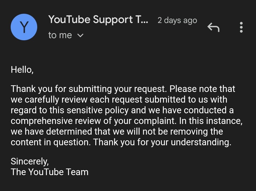 dlyadm's tweet photo. @meganjrenee I actually went through all these videos and reported them a few days ago. This is the response I got. https://t.co/YUoTLwiXCP
