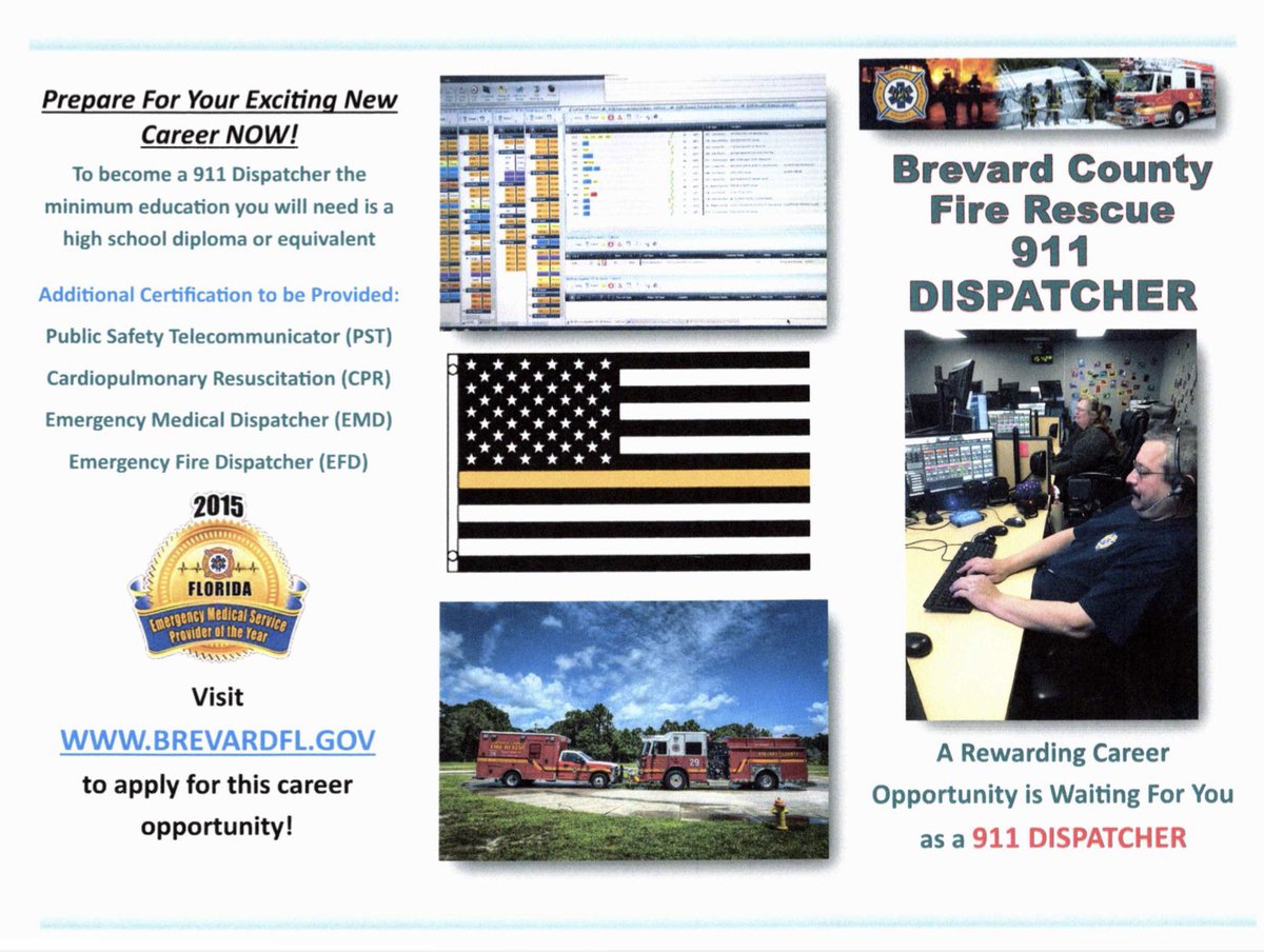 BCFRpio's tweet photo. Looking for a challenging and rewarding career with Brevard County Fire Rescue? Come be a part of an amazing team of heroes in our 911 Communications Center today. #BCFR #E911 #Dispatcher #Jobs #Careers #Heroes #BrevardCounty https://t.co/0B4B5gfGbu
