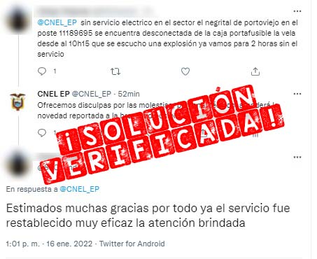 Presentamos atención oportuna y de calidad a cada usuario que nos reporta inconvenientes con su servicio.💡

Gracias por permitirnos atenderlos siempre de la mejor forma posible.🇪🇨

#CNELcumplepronto #JuntosLoLogramos