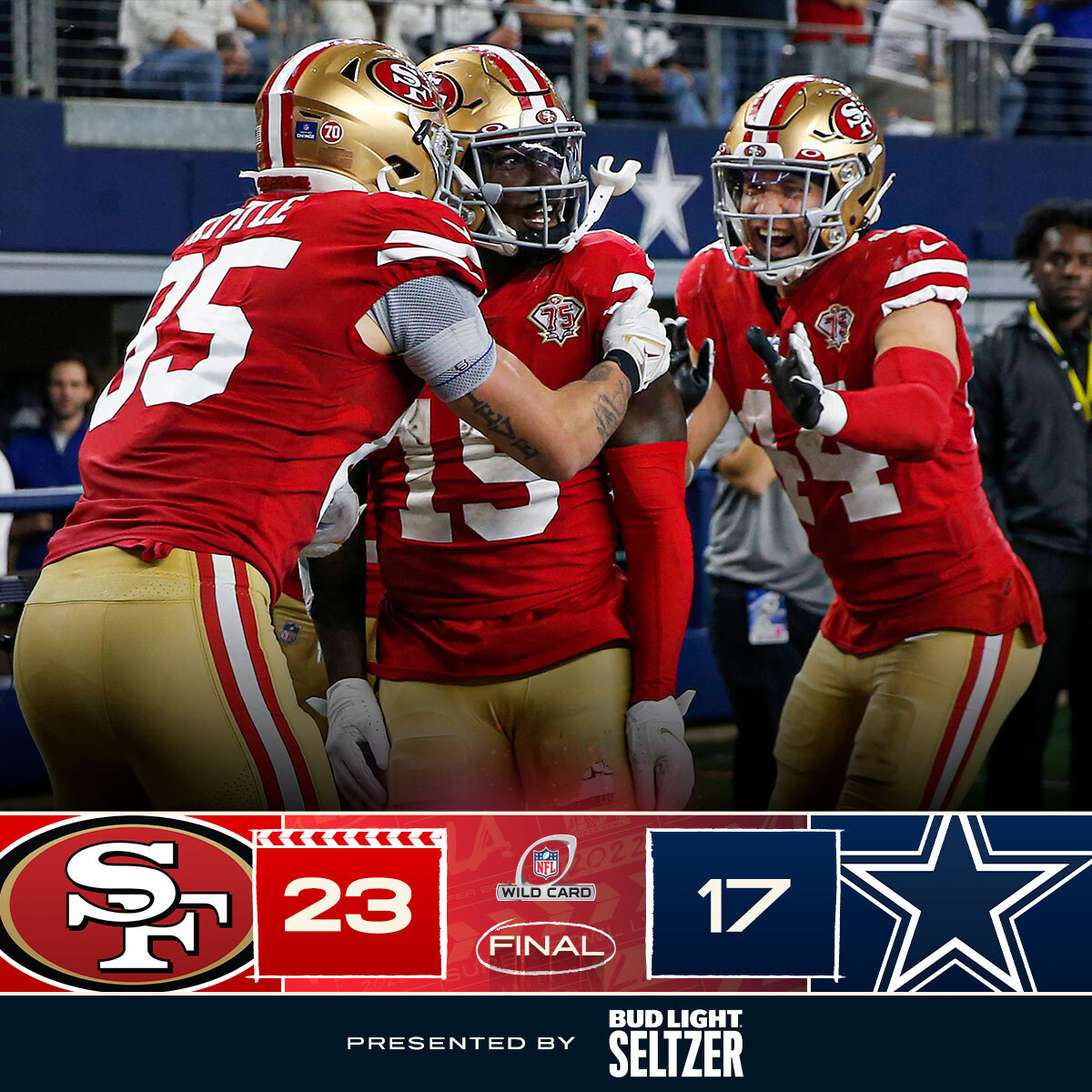 NFL on X: 'FINAL: The @49ers advance to the Divisional Round! #FTTB  #SuperWildCard (by @budlight)  / X