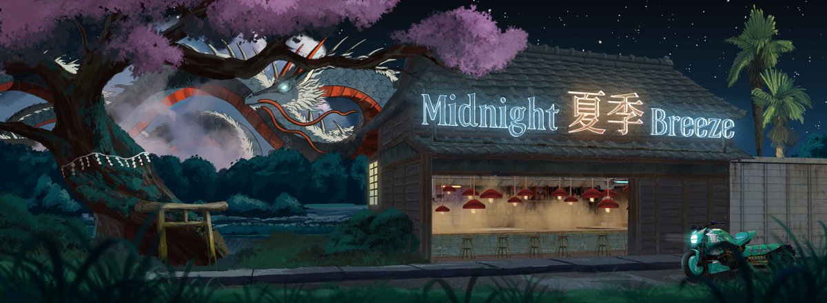 Breeze of the day 🎐 3805 owned by <a href="/SwervoTrader/">SlickRickThe5th.eth ♟</a> 

Sawa's great guardian, beast of the black nights wind, roils the fogs of the lands. 
Sakura blossom scatter the restaurant floor as the laughing memories of midnight summer are blown by the breeze

#NFTart
opensea.io/assets/0xd9c03…