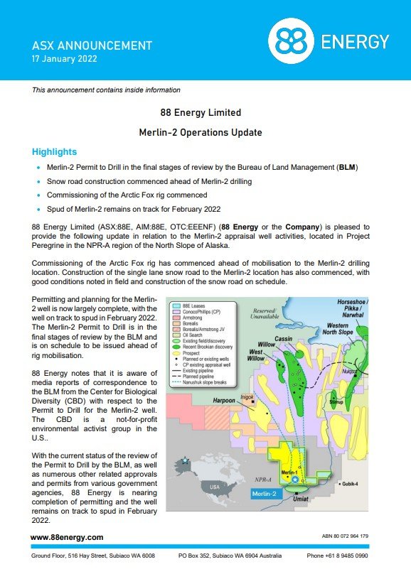 CreativeMurdock's tweet photo. #88Energy 🇦🇺#ASX @88EnergyLtd
🇩🇪 $POQ 🇬🇧#88E 🇺🇸 $EEENF 
 
🎯Merlin-2 Permit to Drill final stages review by BLM
🎯Snow rd construction of Merlin-2 drilling
🎯Commissioning Arctic Fox rig commenced
🎯Spud of Merlin-2 on track for February 2022

 #Alaska #Oil #Gas 😎👍🎯💰 https://t.co/geBlsfytIf
