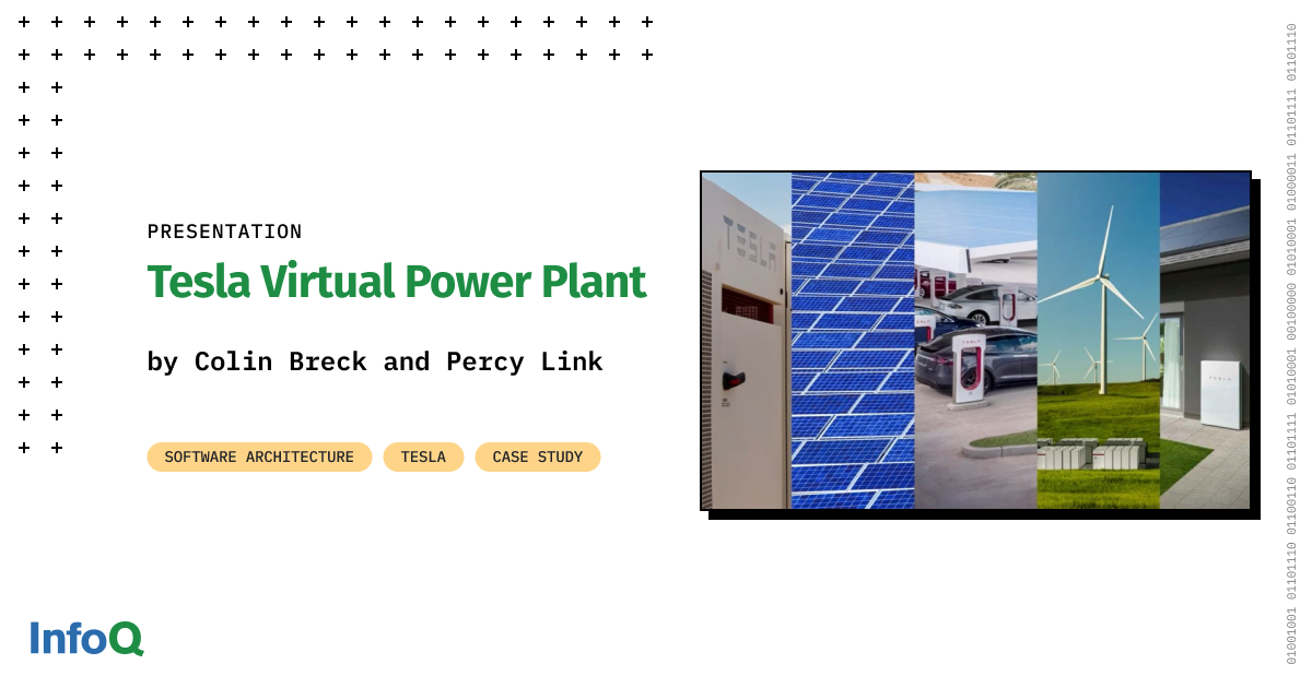 #ICYMI #CaseStudy - explore the evolution of #Tesla's #VirtualPowerPlant architecture. It consists of vertically integrated #hardware and #software, including both #CloudComputing and #EdgeComputing. Watch the #QCon video: bit.ly/3cVnqRf @breckcs & Percy Link #InfoQ