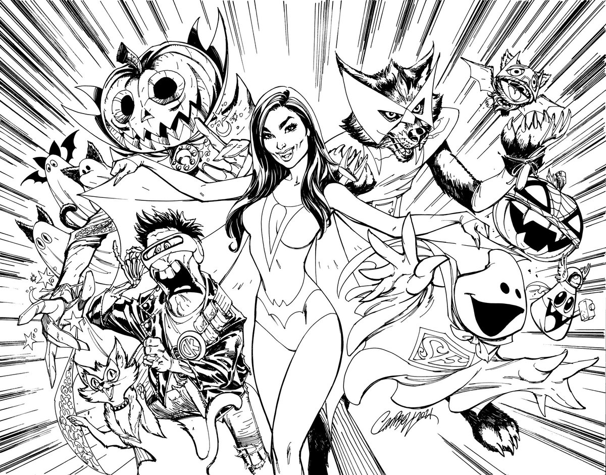 🦇 Here's a fun image I did recently for the 2021 holiday season. This was created for @Vamp `s holiday season #FiendsGiving coloring book featuring here and her assortment of her FIENDS characters in super-hero-esque variations! 