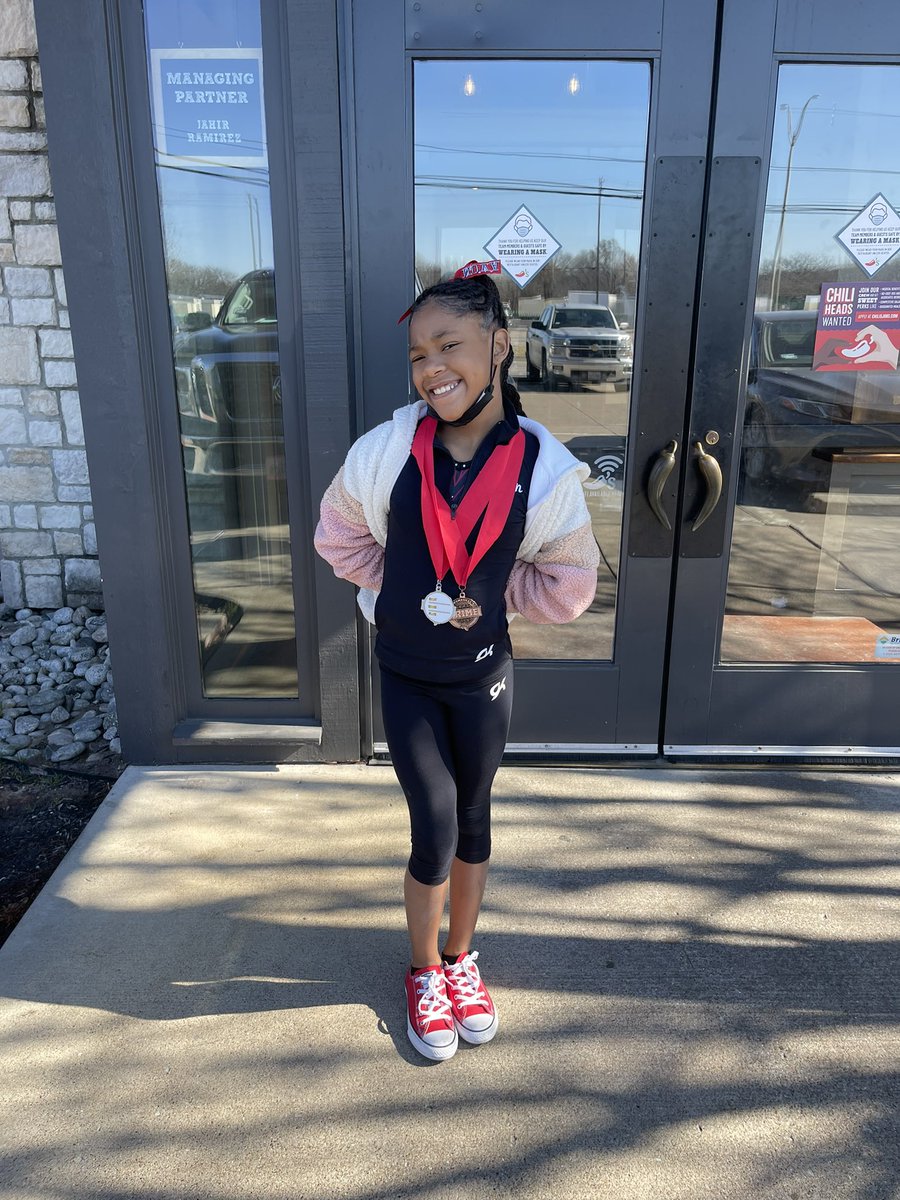 J_Nik7's tweet photo. First Competition ✅
Team Nova Level 6 brought home 3rd Place 👏🏾❤️🤍
Peyton got 3rd on Vault and 4th on Floor &won a free Leotard from America's first all-around World Champion,Olympic medalist,and International Hall of Fame member,the Great Kim Zmeskal. @CHISDCP
#NextStopNC. https://t.co/HqYmBnTJcv