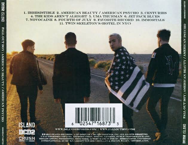 xprettyinpunk's tweet photo. american beauty/american psycho is the sixth studio album by american rock band fall out boy, released on january 16, 2015. happy 7th birthday ab/ap! https://t.co/w9JpUJmjrV