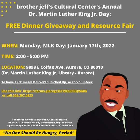 Community: Join us to honor &amp; celebrate the work &amp; mission of Dr. Martin Luther King Jr. 
There are plenty of meals still available. If you need a meal/meals delivered, please fill out this form. If you can pick up meals - swing by the MLK Library as of 2. forms.gle/iUQi4EEtrCLjWt…