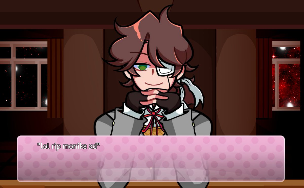 StickyBM's tweet photo. can someone draw monika chasing down epiphany sticky because he stole her look and chair https://t.co/6NhUBuEvbm