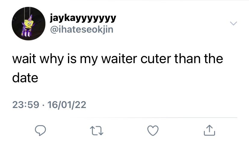 namgrief's tweet photo. namkook au

jungkook’s manager seokjin sets him up on a bad blind date. his waiter helps him get out of it https://t.co/jHHgkpm4i5