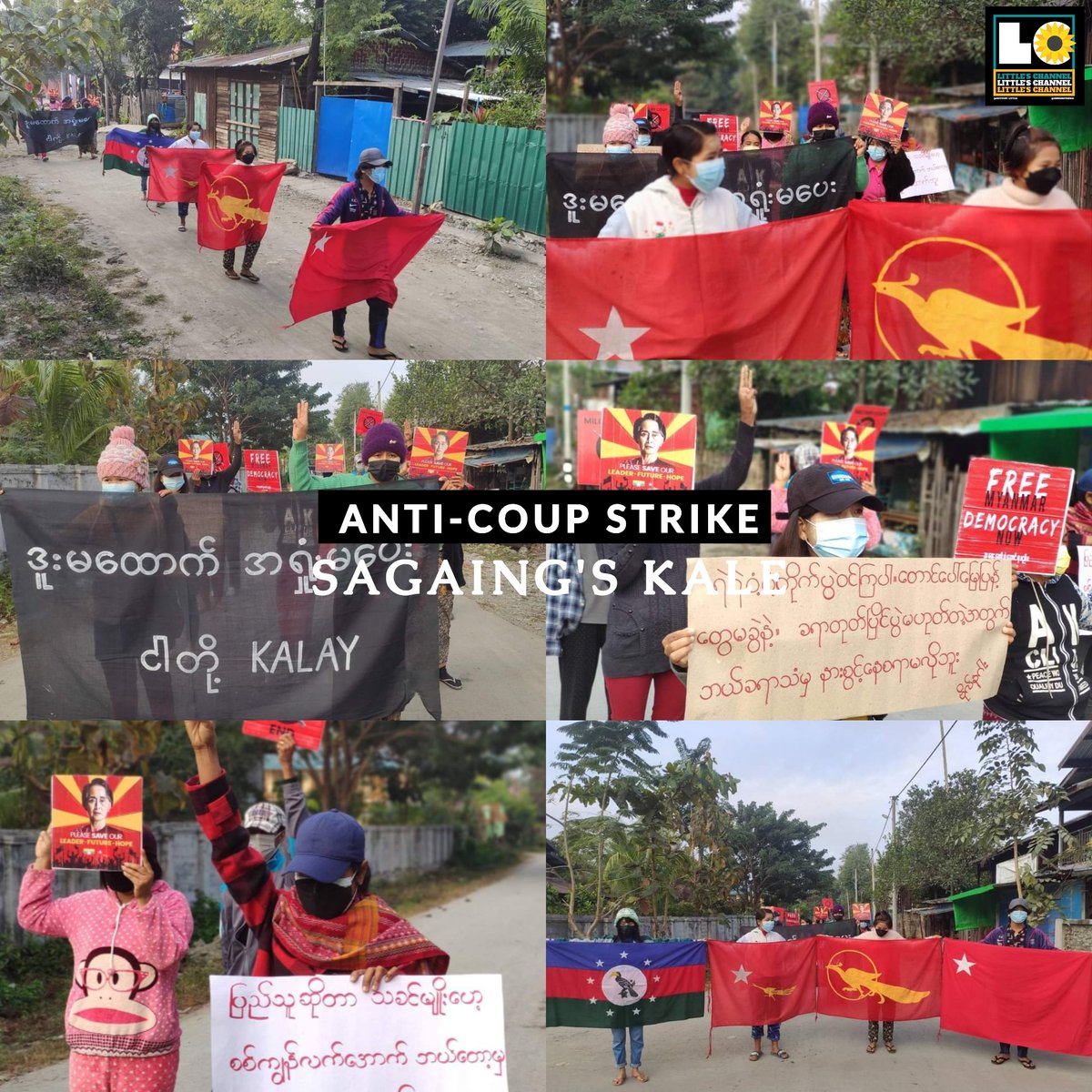 Nikki66000460's tweet photo. Anti-coup revolutionary strike in Sagaing's Kale as 344th day without a day off. 🪧  #2022Jan17Coup #SanctionMOGE #WhatsHappeningInMyanmar https://t.co/MP4yFLg8hR