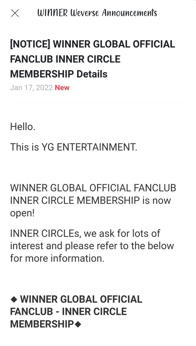Announcement : 

WINNER GLOBAL OFFICIAL FANCLUB MEMBERSHIP IS NOW OPEN. 

Check the link below to register. 

webview.weverse.io/share/communit…