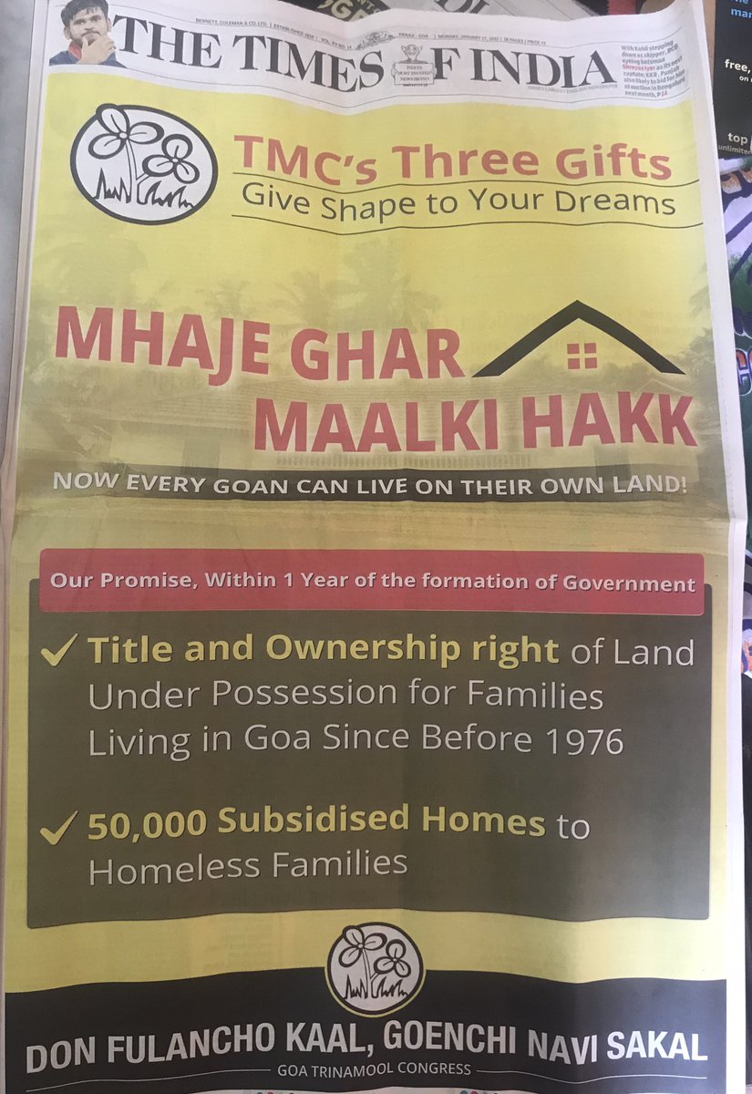 griglani's tweet photo. This is criminal waste of money.Where does @AITC4Goa Get this money from?From their partner who is in business of Coal? @AAPGoa is also a partner in crime.Both want to ensure victory 4 @BJP4Goa 4their crony friend. #Goa beware of these thugs. Vote wisely. #OnlyOptionCongress https://t.co/EhfF67gTZQ